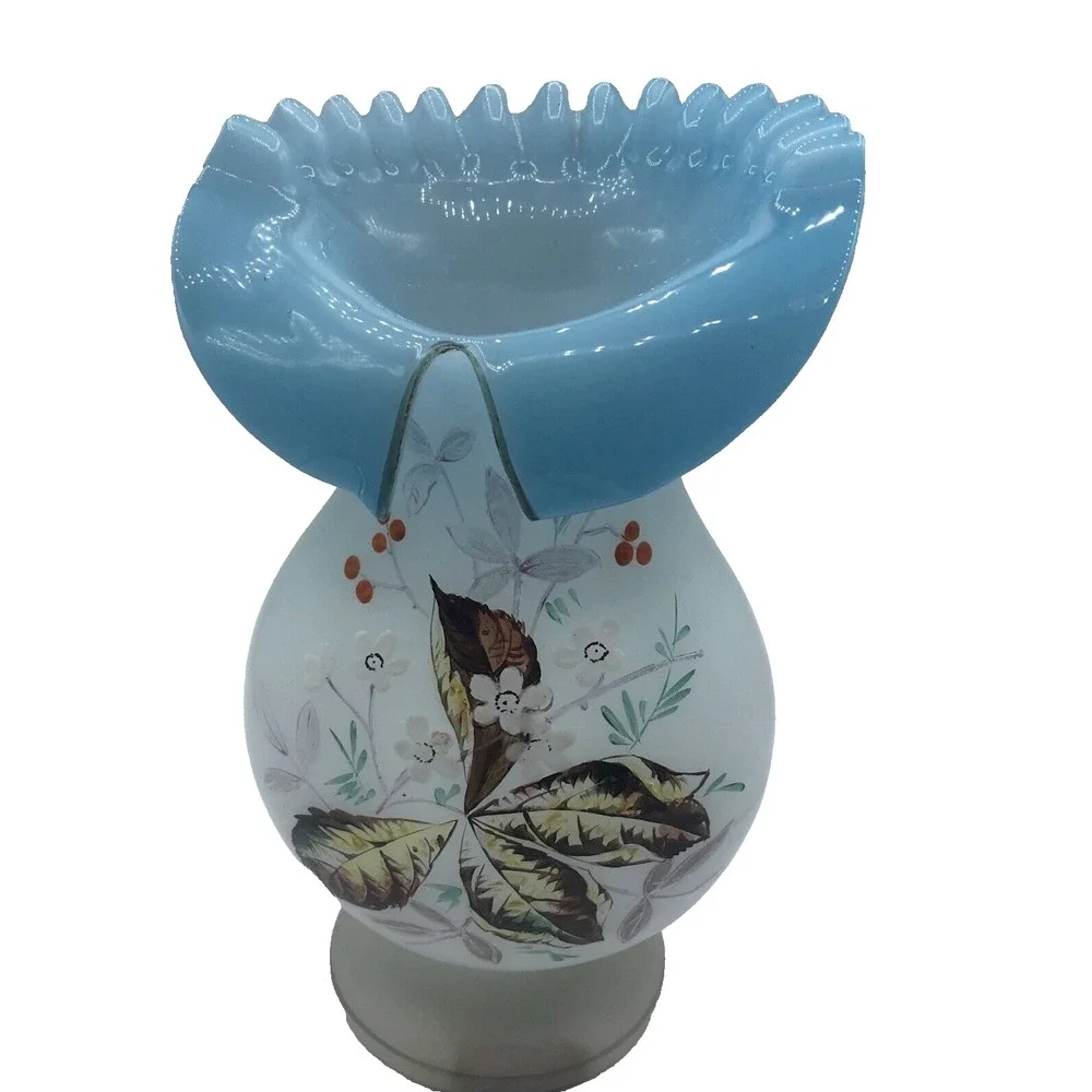 Bristol handblown glass Ruffled Collared Vase hand painted UNIQUE‎